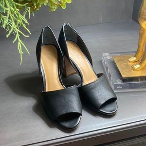 Franco Sarto Black Leather Open Toe Shoes